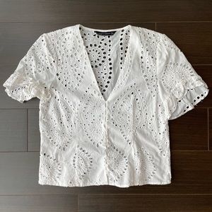 Zara White Eyelet Top